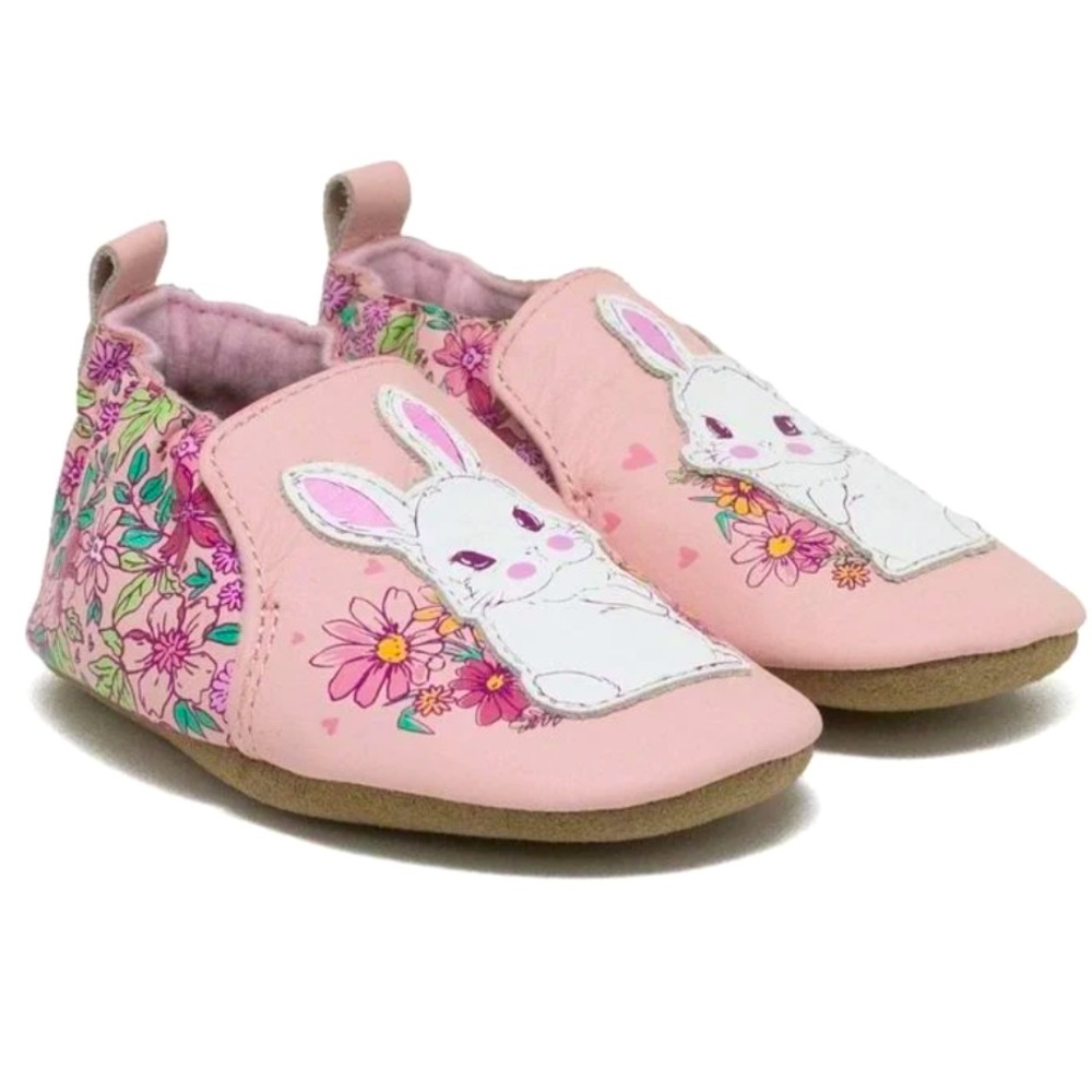 Robeez soft soles girls shoes - flower bunny - size 0-6 months